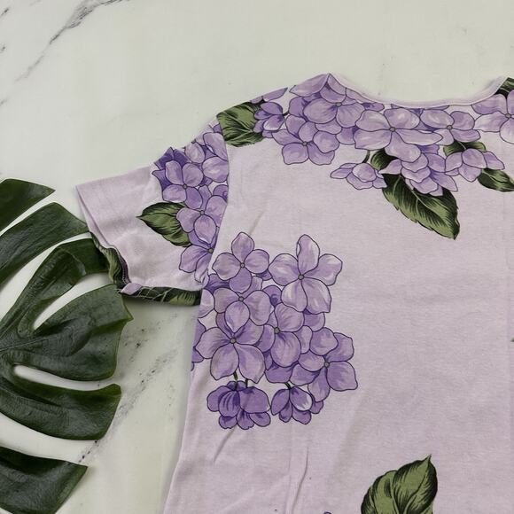 Basic Editions Womens Vintage Y2k Rhinestone Tee Size S Purple Hydrangea Floral - Picture 10 of 11